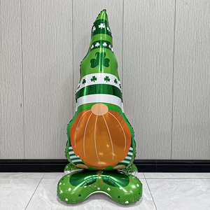 Detailed view of a green St. Patrick's Day gnome balloon with clover patterns