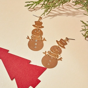 Golden Snowman Drop Earrings Hollow Copper Elegant Christmas Festival Party Jewelry For Women