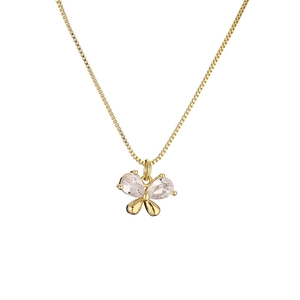 Golden micro-paved zircon bow-knot pendant necklace on a clean white background
