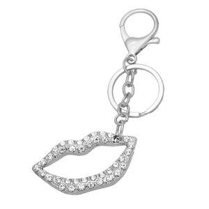 Funkelnder Lippen-Schlüsselanhänger mit Strasssteinen und silbernem Karabiner für Taschen