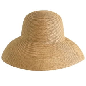 Classic wide brim straw hat in natural brown woven texture for sun protection