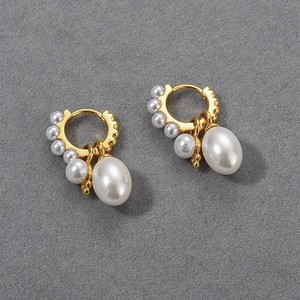 Detachable Artificial Pearl Hoop Earrings 18K Gold Plated Brass Water Drop Pendant Retro Elegant Multiple Ways To Wear Women