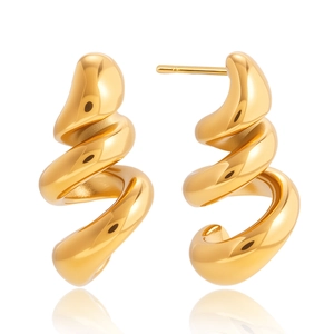 Boucles d'oreilles spirales minimalistes en acier inoxydable doré 18K fini poli