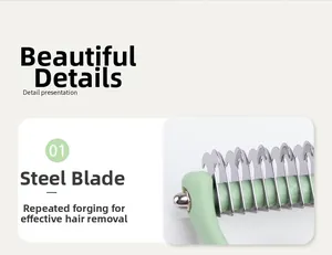 Detail view of the crescent stainless steel blades for pet de-shedding and dematting