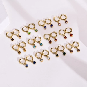 Minimalist Stainless Steel Hoop Drop Earrings With Round AAA Cubic Zirconia For Women Elegant INS Style Gold Plated Jewelry