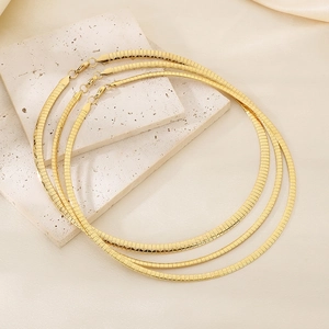 Stainless Steel Necklace Women Flat Herringbone Snake Chain Geometric Textured Choker High End Fashion Jewelry
