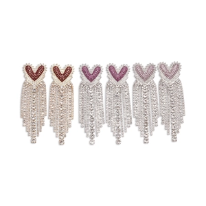 Luxury heart fringe earrings with sparkling rhinestones in red and pink colors