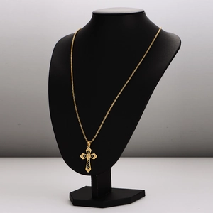 18k gold plated stainless steel cross necklace with black inlay and diamond accents