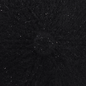 Detailed close-up of black fleece baseball cap with sparkling silver glitter thread