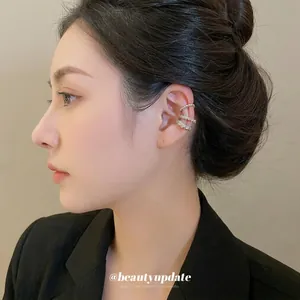 Heart Cross Ear Cuffs Non Piercing Copper Cubic Zirconia Clip On Earrings Bone Clip Jewelry For Women Elegant Trendy Gift