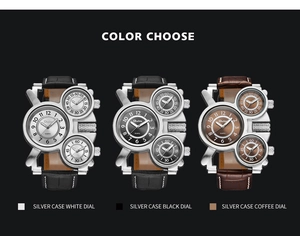 Detailed comparison of multi-dial quartz sports watches in white, black and brown dial options