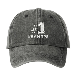 Vintage washed charcoal baseball cap featuring white #1 GRANDPA embroidery for men and women