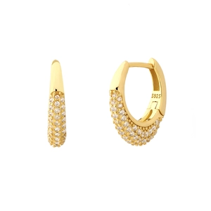 Elegant gold S925 sterling silver hoop earrings with micro-pave cubic zirconia stones