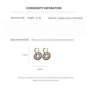 Detailed size specifications for zircon hoop earrings with 5.1cm by 3.1cm dimensions