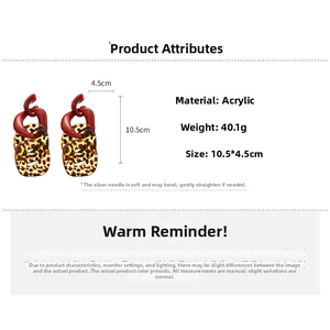 Detail view of acrylic leopard print link earrings with dimensions 10.5x4.5cm and 40.1g weight