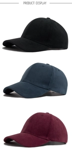 Black, navy, and wine red baseball caps in soft matte fleece material shown on white