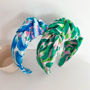 Women Printed Knotted Headband Wide Brim Fabric Hairband Bohemian Style Abstract Floral Vintage Hair Accessories