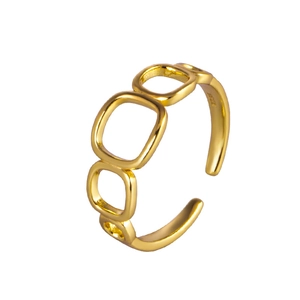 Minimalist S925 sterling silver open ring with geometric hollow square design in gold