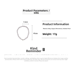 Tableau des dimensions du collier perles avec pendentif cœur affichant 41cm de long et 1,5cm