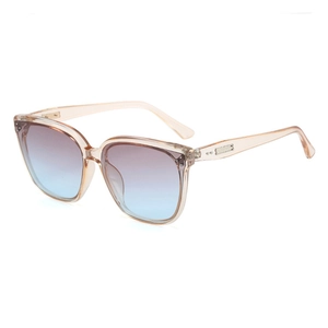Occhiali da sole oversize champagne trasparenti con lenti sfumate blu e viola e dettagli