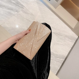 Pochette enveloppe à paillettes dorées scintillantes pour femmes avec chaîne de soirée