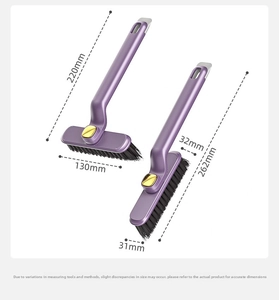 Detailed dimensions of purple gap cleaning brushes with dense bristles and 360 rotation