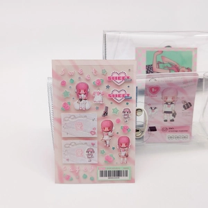 Detailed view of pink anime girl stickers with sweet heart and rose decorative motifs
