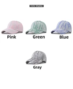Color options for thick plaid baseball caps in pink, green, blue and grey textures
