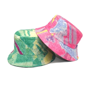 Omkeerbare vissershoed met abstracte kleurrijke tie-dye prints en zonbescherming