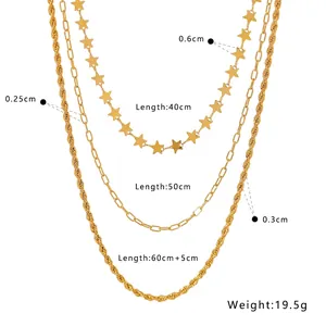 Detailed specs of 3-layer stainless steel necklace with star and chain dimensions