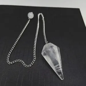 Natural Crystal Stone Pendulum Hexagonal Prism Point Pendant Necklace Meditation Divination Healing Jewelry Women Men