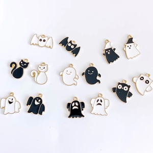 Pendentifs Halloween en métal pour DIY avec motifs fantôme chauve-souris et hibou émaillés