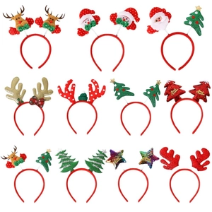Christmas headbands collection with reindeer antlers, Santa Claus, and tree party designs