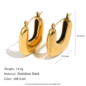 Polished stainless steel 18K gold plated U-shaped thick hoop earrings for women