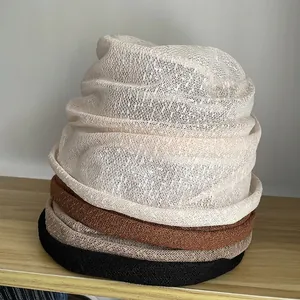 Lightweight breathable lace knit beanies in beige, brown and black for women