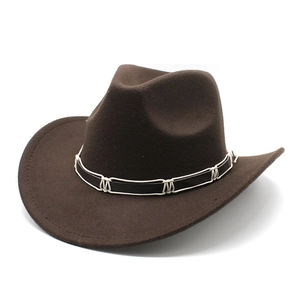 Classic dark coffee wool felt cowboy hat with vintage leather belt and braided cord