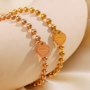 Stainless Steel Beaded Bracelet Heart Pendant Eternal Love Engraved Tag Fashion Jewelry For Women Gift