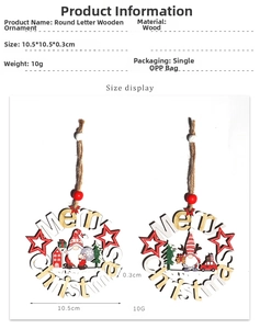 Size display for wooden Merry Christmas hanging pendant with gnome illustration