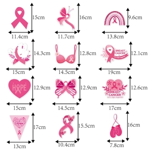 Breast Cancer Awareness pink banner decorations set of 12 with various ribbon shapes
