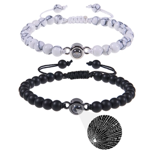 I Love You 100 Languages Projection Bracelet Natural Stone Volcanic Tiger Eye Beads Adjustable Woven Rope Couple Gift
