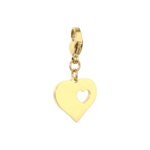 Gold stainless steel heart pendant with cut-out detail and lobster clasp for DIY jewelry