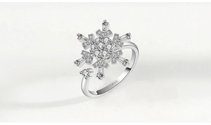 Close-up of S925 silver spinning ring with snowflake zircon inlay for anxiety relief