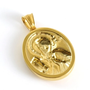 18K gold plated stainless steel necklace featuring a 3D religious figure relief pendant