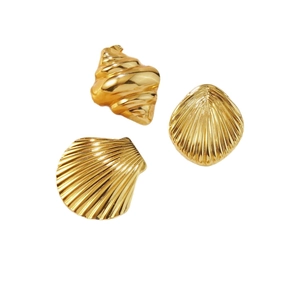 Golden stainless steel seashell and conch stud earrings for beach vacation styles