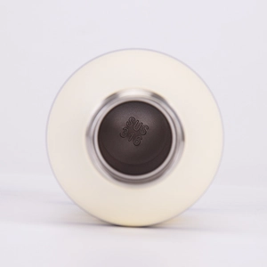 Macro view of the high-quality SUS 316 stainless steel interior of a vacuum flask