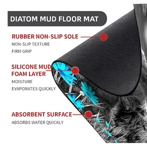 Macro detail of diatom mud bath mat showing water absorption and non-slip rubber base