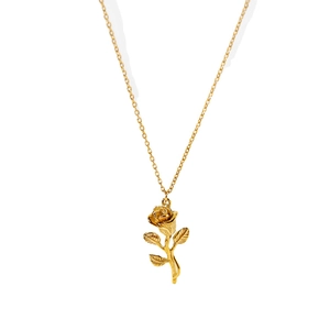 Elegant 18K gold plated 3D rose flower pendant necklace with fine O-chain for women