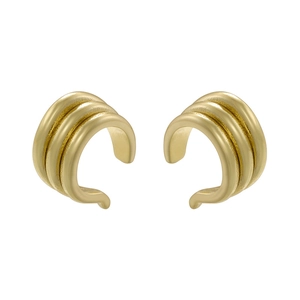 Three-layer twisted C-shape 18K gold plated cuff earrings with polished finish