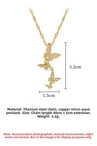 Detailed view of butterfly pendant necklace with sparkling stones and titanium steel chain