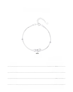 Detail of 925 sterling silver heart bracelet with size parameters and lobster clasp